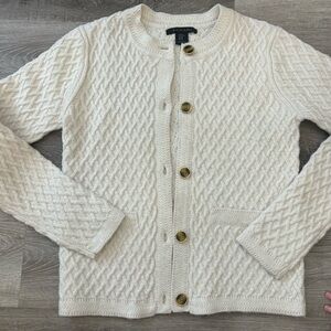 Tahari Cross Weave Cardigan button down white cream XSmall
